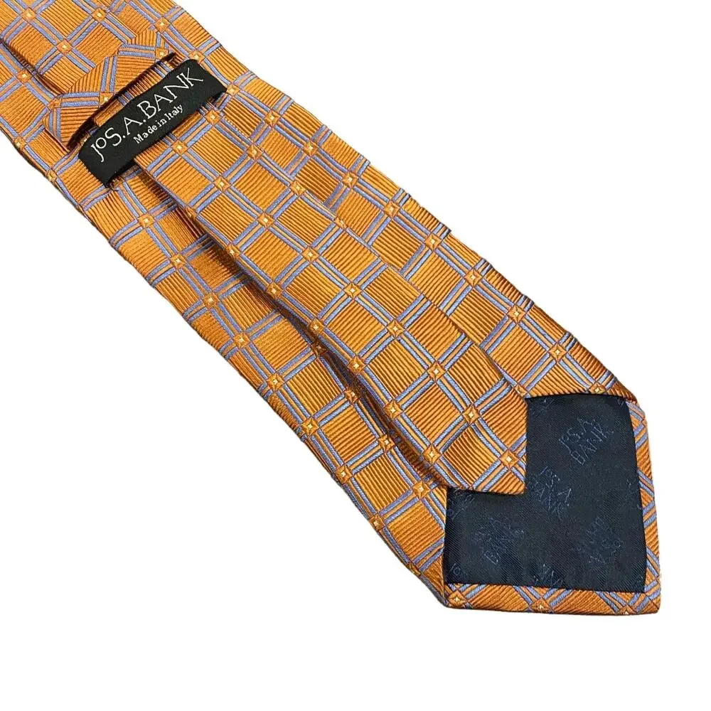 Joseph A. Bank Orange Tie with Blue Geometric Pattern